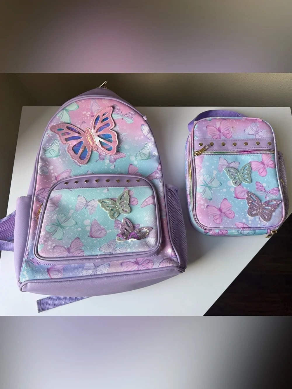 Kids Butterfly Backpack and Lunch Bag Set.
